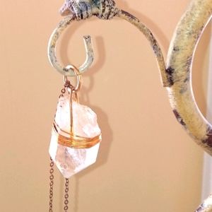 LARGE Crystal Pendant wrapped with Gold Colored Wire for Necklace